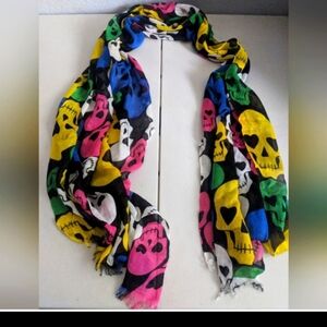 Vintage Rare Retro Sugar Skull Scarf Day Of Dead Festive Halloween Whimsygoth